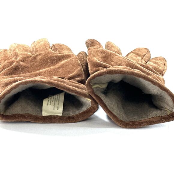 Isotoner Wonder Fit Suede Leather Gloves L/G Camel Brown Fleece Lined Aris 115 - Picture 5 of 7